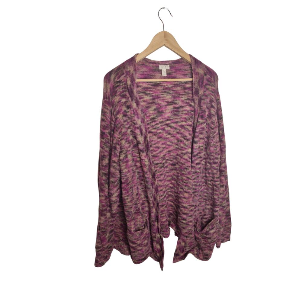 LOGO Lori Goldstein Marled Eyelash Open Cardigan 1X